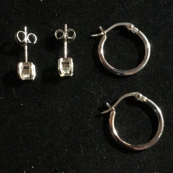 Avon Jewelry - Sterling Silver Hoop and CZ Stud Earrings Set